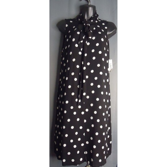 Tribal Femme High Tie Neck Knee Length Dress Black White Polka Dot Size TP/XS - Picture 2 of 10